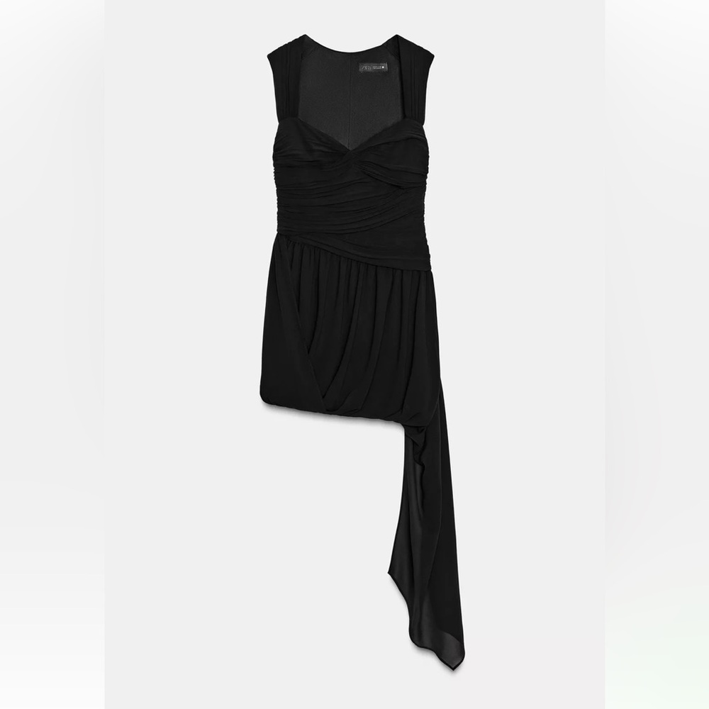 New ZARA Asymmetrical Draped Mini Dress With Balloon Hem